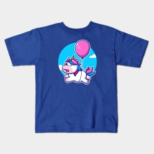 Cute Unicorn Floating With Balloon Cartoon Kids T-Shirt